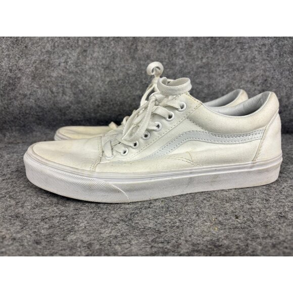 Vans Old Skool Shoes Mens Size 8.5 White Lace Up Low Top Skate Sneaker Classic - Picture 1 of 8